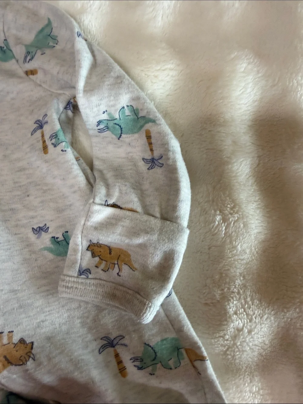 Carter's Light Gray Footed One-Piece with Teal & Mustard Dino Print
